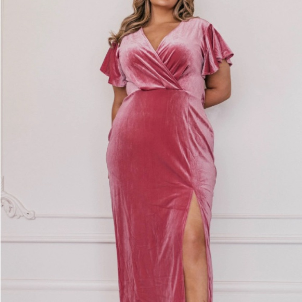 Elegant Pink Velvet Wrap Dress